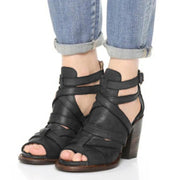 Vintage Buckle Strap Chunky Heel Sandals