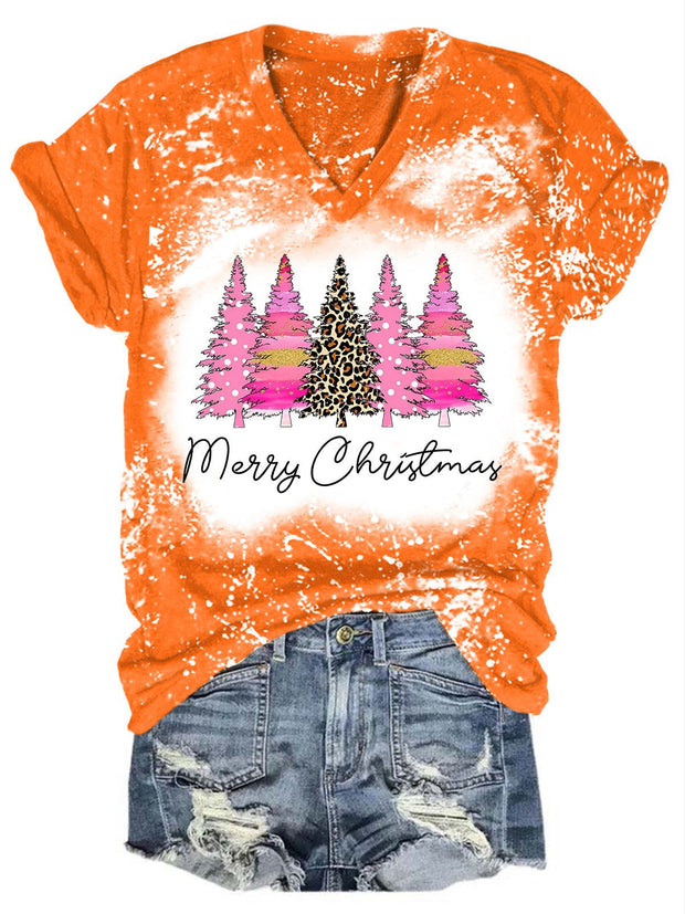 Christmas Tree Tie Dye V-Neck T-Shirt