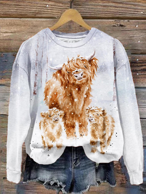 Snow Highland Cow Long Sleeve Top