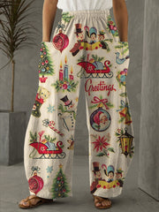 Women's Christmas Retro Print Casual Pants