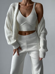 Chic V-neck knitted three-piece set