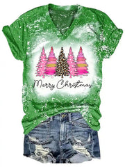 Christmas Tree Tie Dye V-Neck T-Shirt