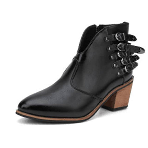 Rivet High Heel Chunky Heel Pointed Toe Elegant Casual Outdoor Daily Leather Zipper Ankle Boots