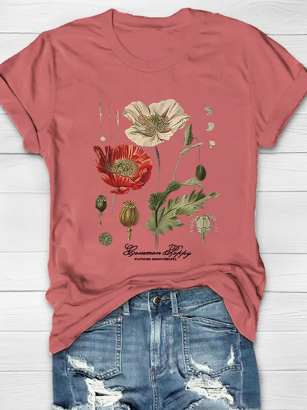 Floral Graphic Print Round Neck Women's T-shirt