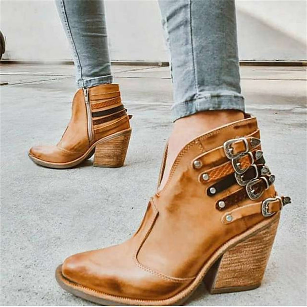 Rivet High Heel Chunky Heel Pointed Toe Elegant Casual Outdoor Daily Leather Zipper Ankle Boots