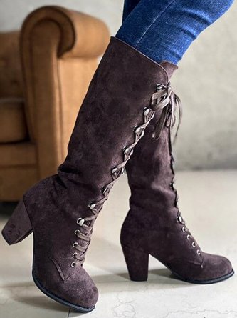 Lace Up Suede Martin Combat Chunky Heel Boots