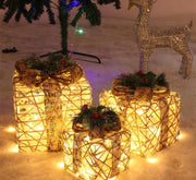 3PCS Christmas Decoration Gift Box - Christmas Tree Ornaments - Luminous Iron Art - Home Outdoor Decorations - Christmas Decorations