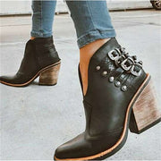 Rivet High Heel Chunky Heel Pointed Toe Elegant Casual Outdoor Daily Leather Zipper Ankle Boots