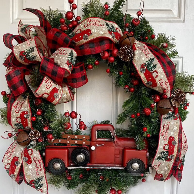 Red Truck Buffalo Plaid Christmas Wreath