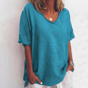 Solid color V-neck short-sleeved plus size women's T-shirt