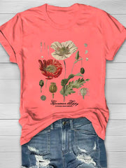 Floral Graphic Print Round Neck Women's T-shirt