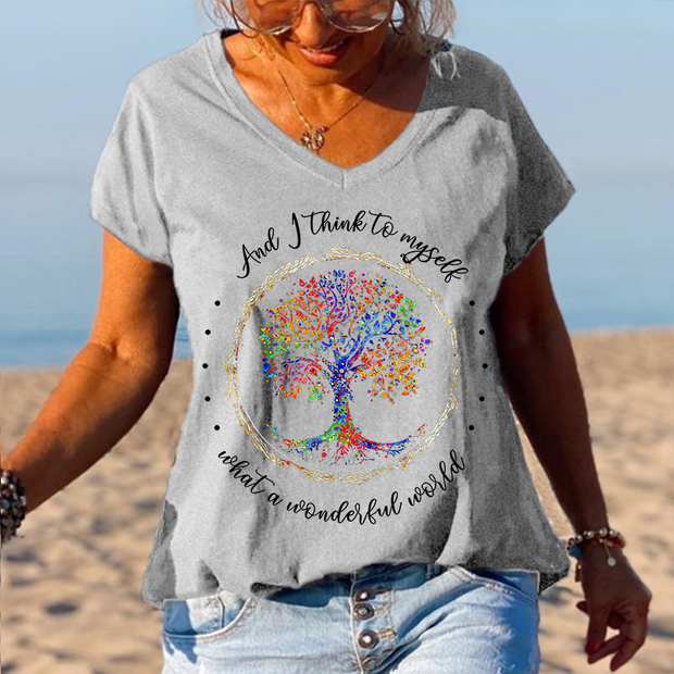 And I Think To Myself Multicolored Tree Printed Graphic Tees