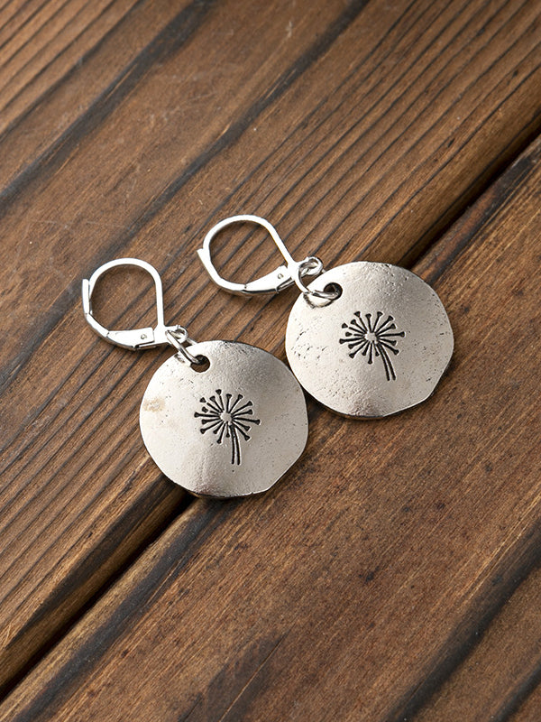 Vintage Unique Dandelion Carving Earrings