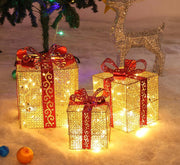 3PCS Christmas Decoration Gift Box - Christmas Tree Ornaments - Luminous Iron Art - Home Outdoor Decorations - Christmas Decorations