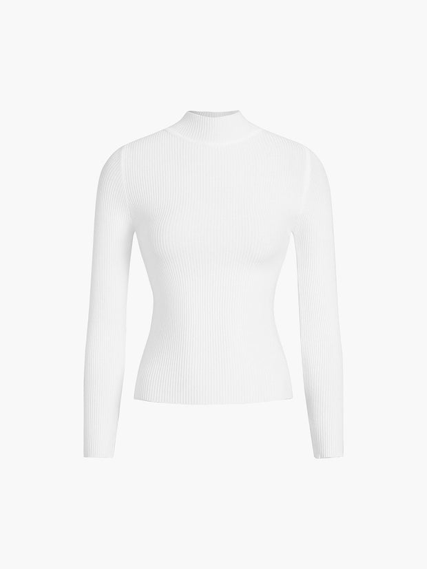 Mockneck Rib Long Sleeve Knit Top