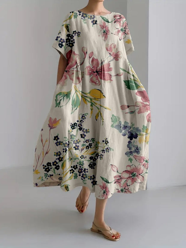 Ladies Botanical Floral Design Casual Loose Dress