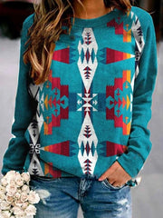 Vintage Tribes Printed Round Neck Long-sleeved SweatShirts Tops