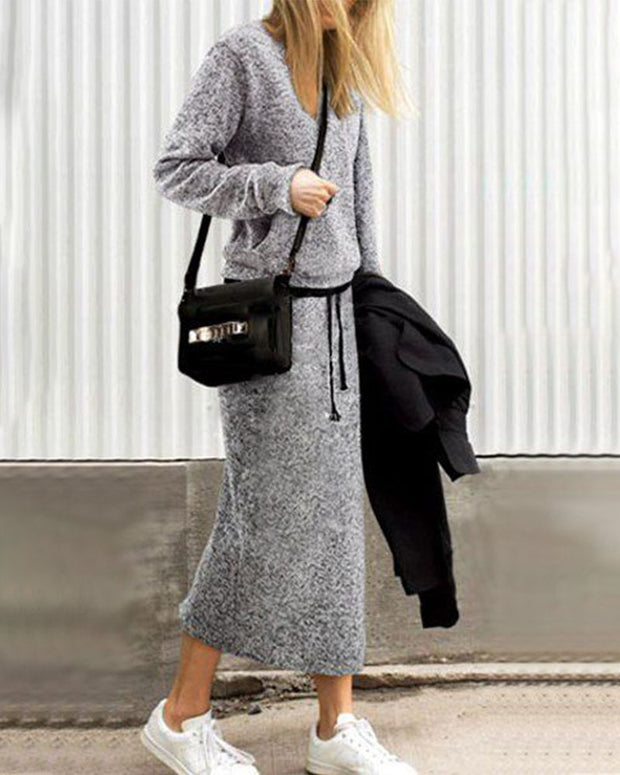 Sweater fleece skirt two-piece suit