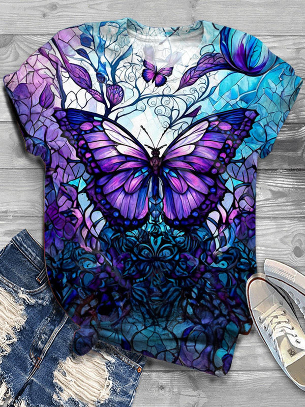 Women's Butterfly Print Short Sleeve Top