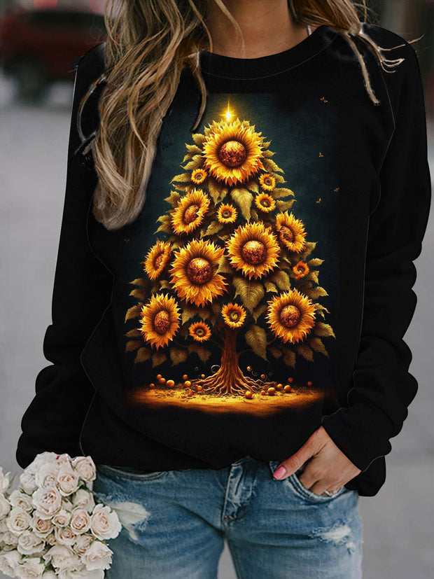 Women's Sunflower Tree Print Long Sleeve Top