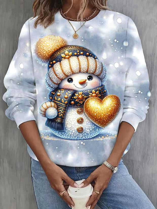 Women's Golden Snowman Print Long Sleeve Casual Top