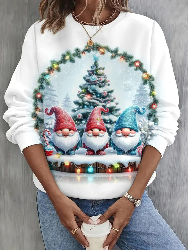 Winter Gnome Print Long Sleeve Casual Top