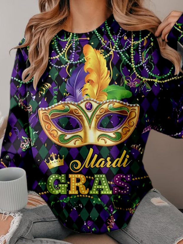 Mardi Gras Mask Plaid Long Sleeve Top