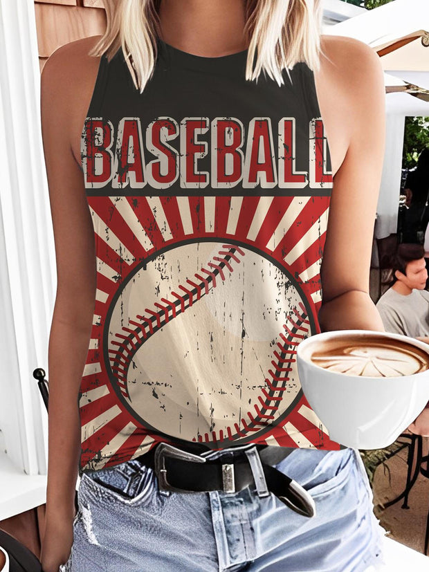 Retro Baseball Casual Print Tank Top