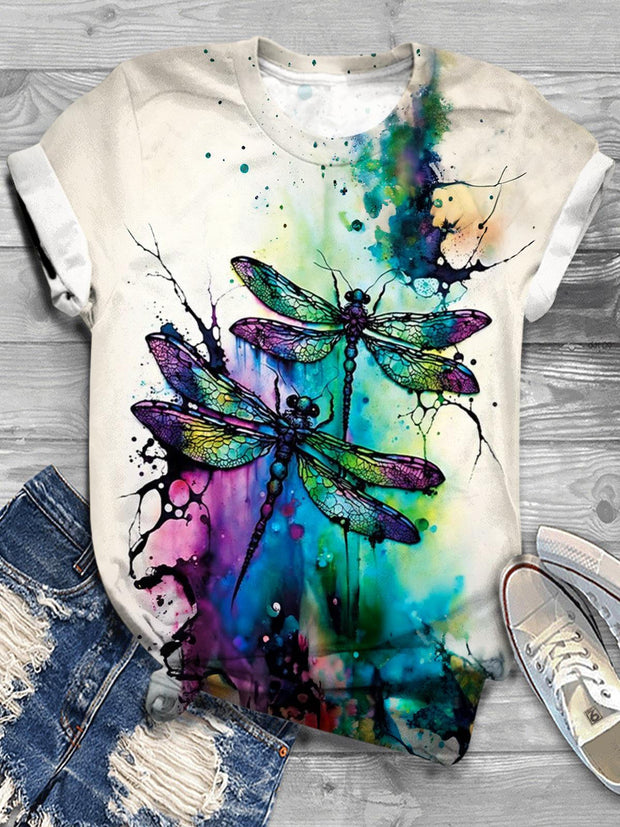 Watercolor Dragonflies Crew Neck T-shirt