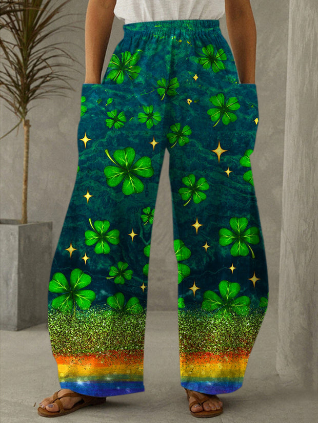 Lucky Clover Rainbow Print Casual Pants