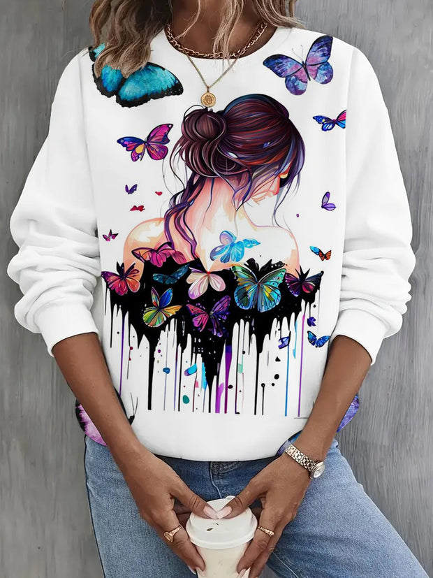 Women's Butterfly Print Long Sleeve Top