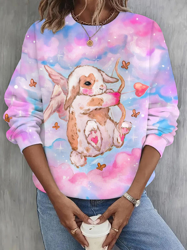 Valentine's Day Bunny Print Long Sleeve Casual Top